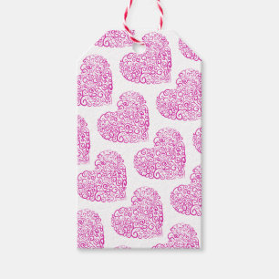 Spiral handwriting pink heart for Valentines Day Gift Tags