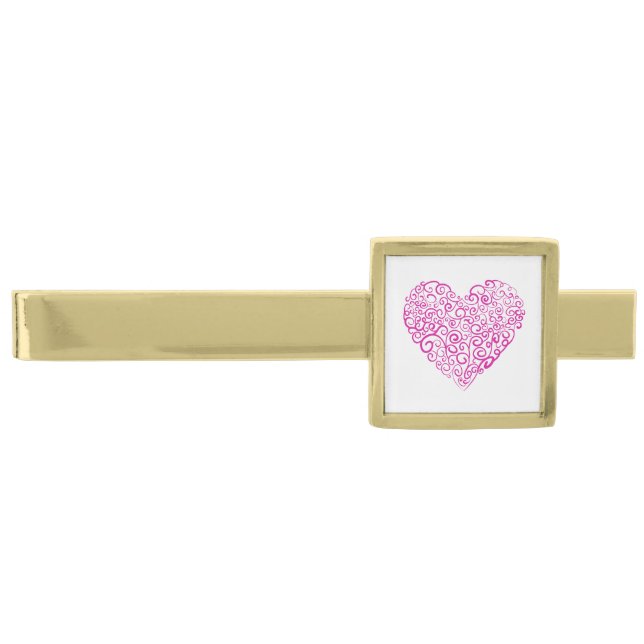 Spiral handwriting pink heart for Valentines Day Gold Finish Tie Bar (Front)