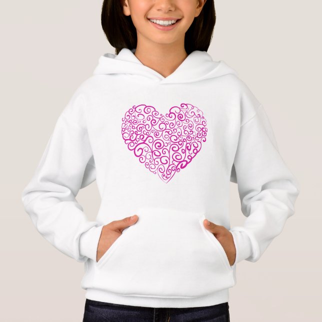 Spiral handwriting pink heart for Valentines Day Hoodie (Front)