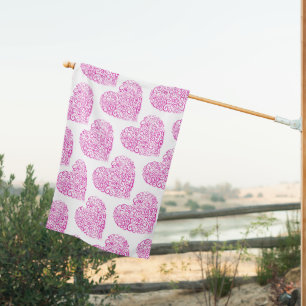 Spiral handwriting pink heart for Valentines Day House Flag
