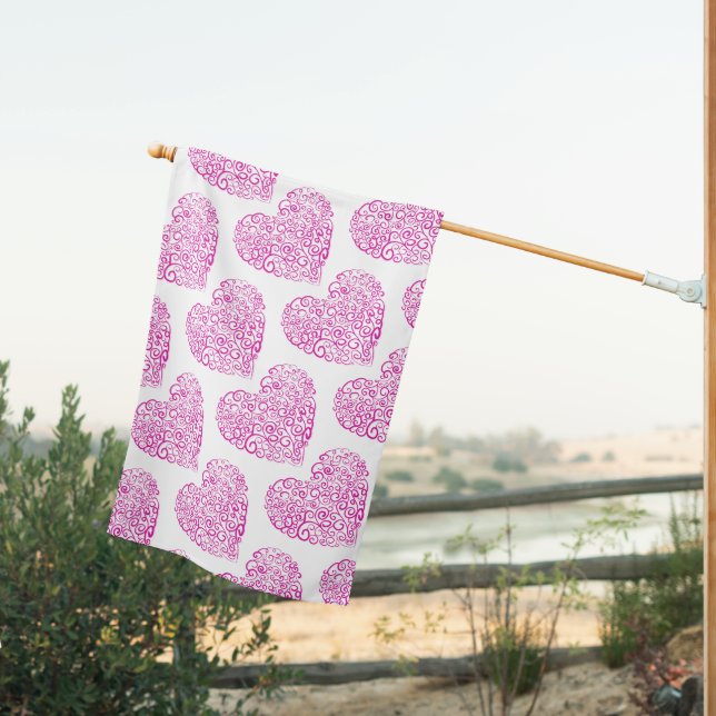 Spiral handwriting pink heart for Valentines Day House Flag (Insitu (Back))