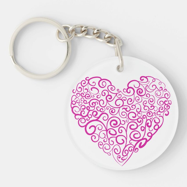 Spiral handwriting pink heart for Valentines Day Keychain (Front)