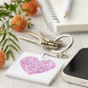 Spiral handwriting pink heart for Valentines Day Keychain