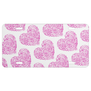 Spiral handwriting pink heart for Valentines Day License Plate