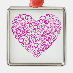 Spiral handwriting pink heart for Valentines Day Metal Ornament