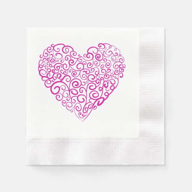 Spiral handwriting pink heart for Valentines Day Napkins (Front)
