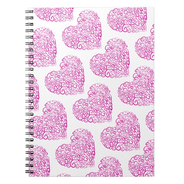 Spiral handwriting pink heart for Valentines Day Notebook (Front)
