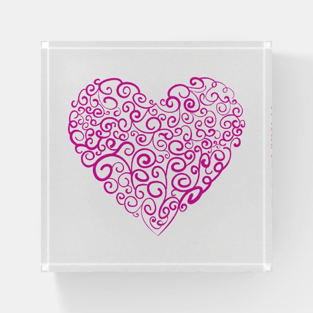 Spiral handwriting pink heart for Valentines Day Paperweight (Front)