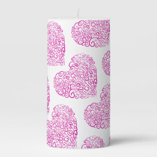 Spiral handwriting pink heart for Valentines Day Pillar Candle