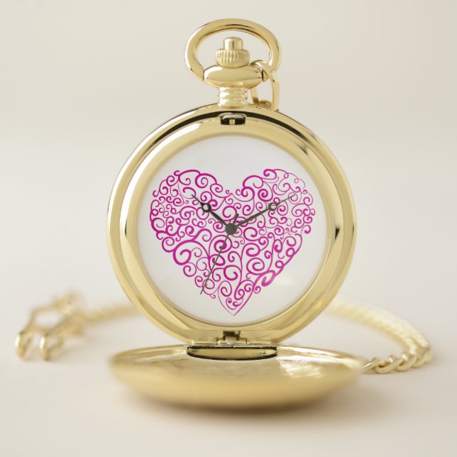 Spiral handwriting pink heart for Valentines Day Pocket Watch (Inside)
