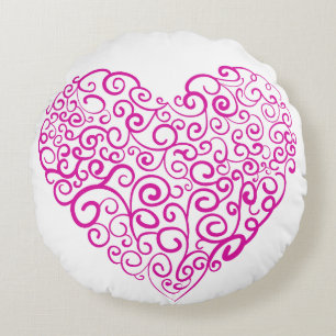 Spiral handwriting pink heart for Valentines Day Round Pillow