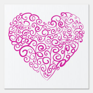 Spiral handwriting pink heart for Valentines Day Sign