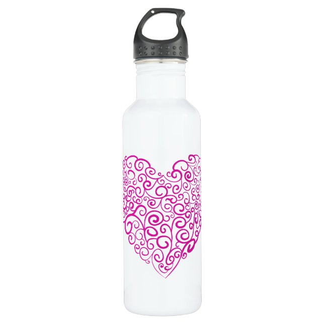 Spiral handwriting pink heart for Valentines Day Stainless Steel Water Bottle (Front)