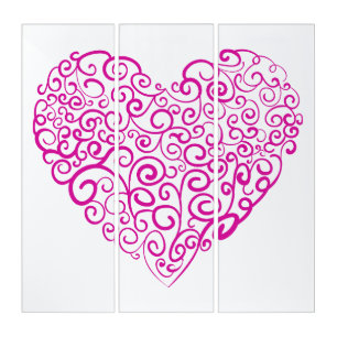 Spiral handwriting pink heart for Valentines Day Triptych