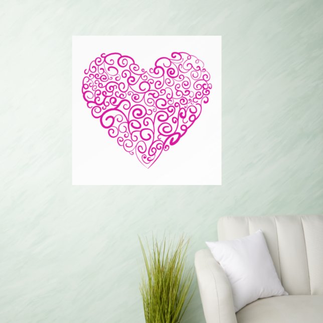 Spiral handwriting pink heart for Valentines Day Wall Decal (Living Room)