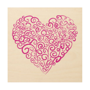 Spiral handwriting pink heart for Valentines Day Wood Wall Art