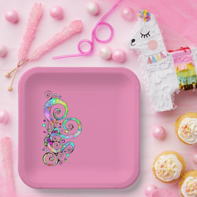 Spiral Heart Hand Painted Design 1 Paper Plates (Party)