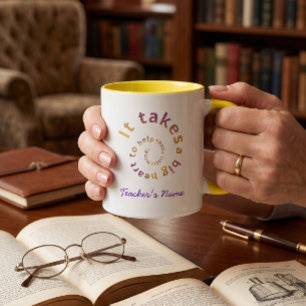 Spiral Heart Teacher Mug, Personalized Name Gift Two-Tone Coffee Mug