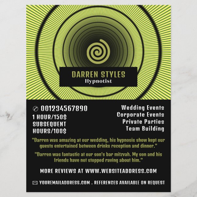 Spiral Hypnosis, Hypnotist Event Entertainer Flyer (Front)