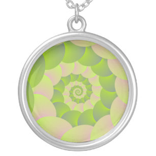 Spiral in Pink and Greens Silver Plated Necklace