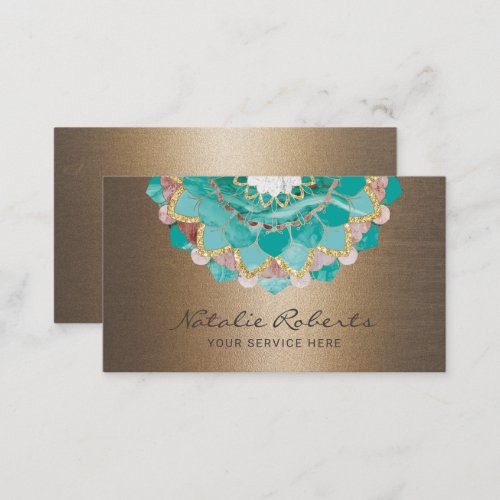 Spiral Mandala Flower Teal  Gold Spa Salon Business Card