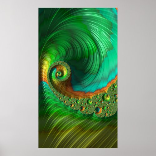 Spiral Mint Fusion Fractal Abstract Art Poster