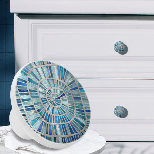 Spiral Mosaic Art - Aquamarine Ceramic Knob