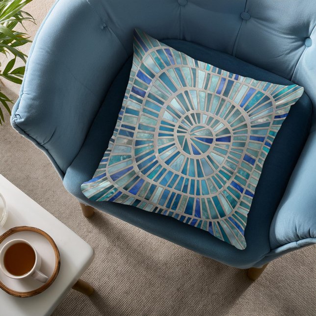 Spiral Mosaic Art - Aquamarine Throw Pillow (Creator Uploaded)