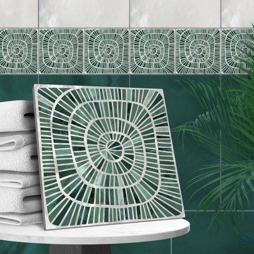 Spiral Mosaic _ Pine and Jade Green Ceramic Tile