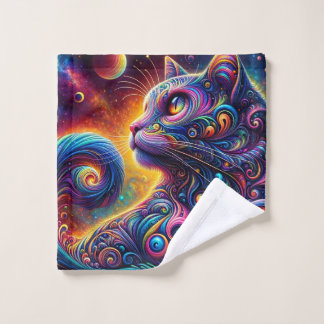 Spiral Mystic Galaxy Rainbow Cat Bath Towel Set