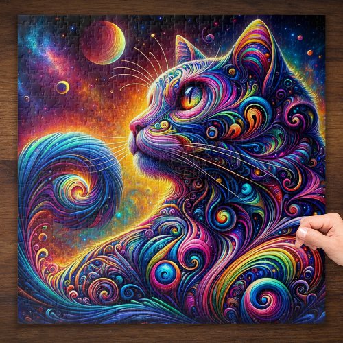 Spiral Mystic Galaxy Rainbow Cat Jigsaw Puzzle