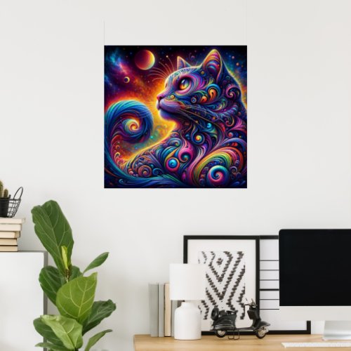 Spiral Mystic Galaxy Rainbow Cat Poster