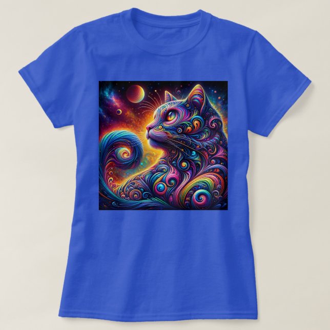 Spiral Mystic Galaxy Rainbow Cat T-Shirt (Design Front)