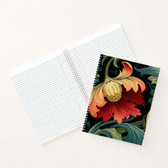 Spiral Notebook - Art Nouveau Red Floral (Inside)