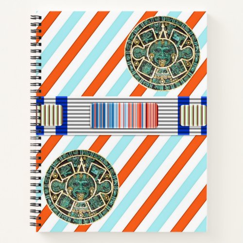 Spiral Notebook Aztec Orange Blue Stripe