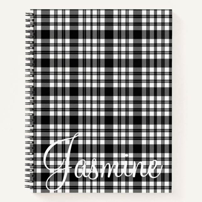 Spiral Notebook Black and White Plaid (Front)