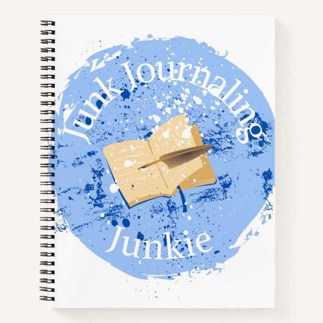 Spiral Notebook Blue "Junk Journaling Junkie" (Front)