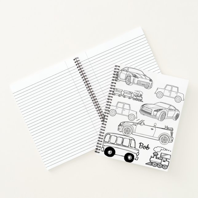 Spiral Notebook Coloring Cars Trains (Inside)