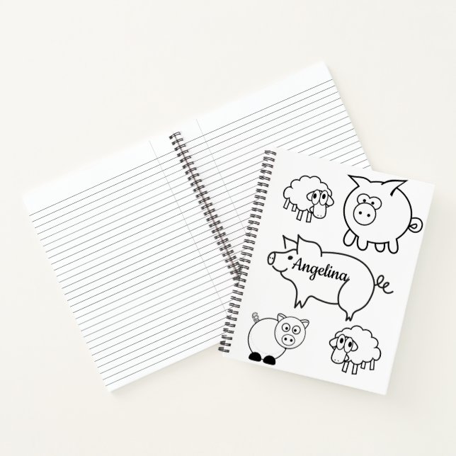 Spiral Notebook Coloring Pigs and Lambs (Inside)