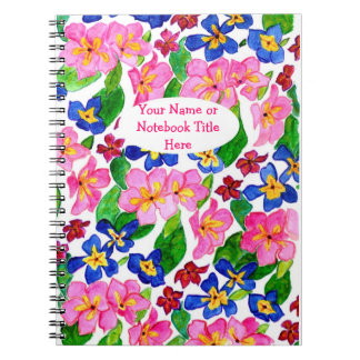 Spiral Notebook, Customizable Pink and Blue Floral Notebook