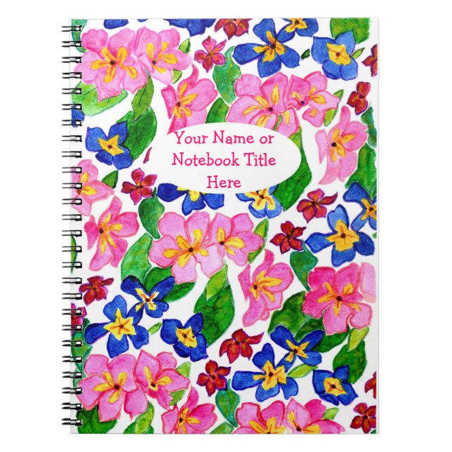 Spiral Notebook, Customizable Pink and Blue Floral Notebook (Front)