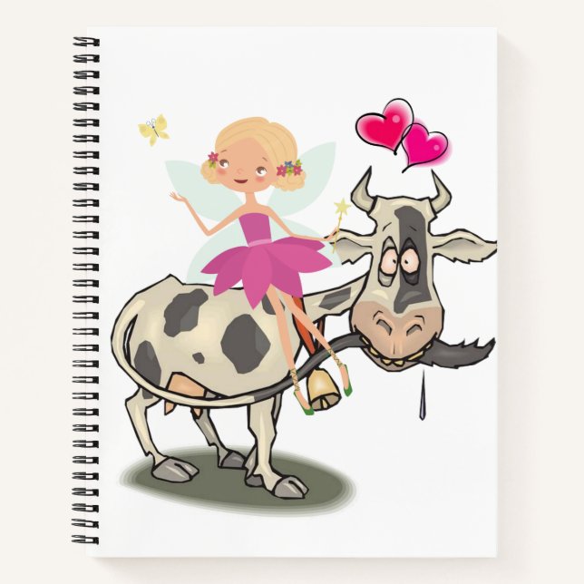 Spiral Notebook Fairy Cow Pink Hearts (Front)