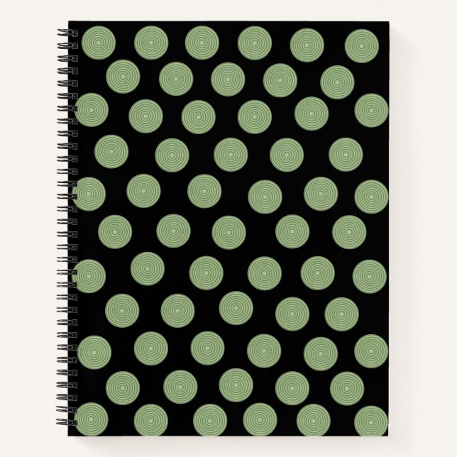 Spiral Notebook Green Circles Black (Front)