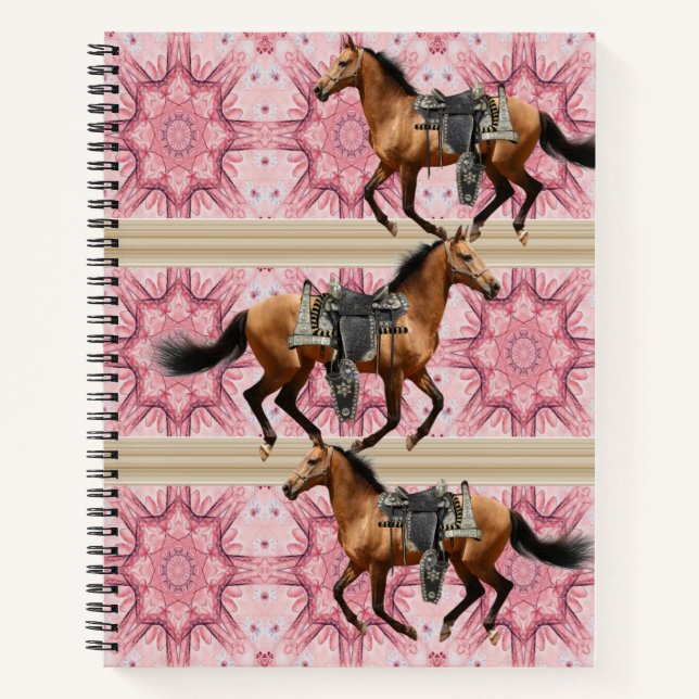 Spiral Notebook Horses Pink Floral (Front)