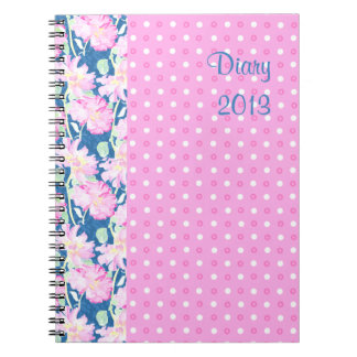 Spiral Notebook or Journal, Pink Roses, Polka Dots