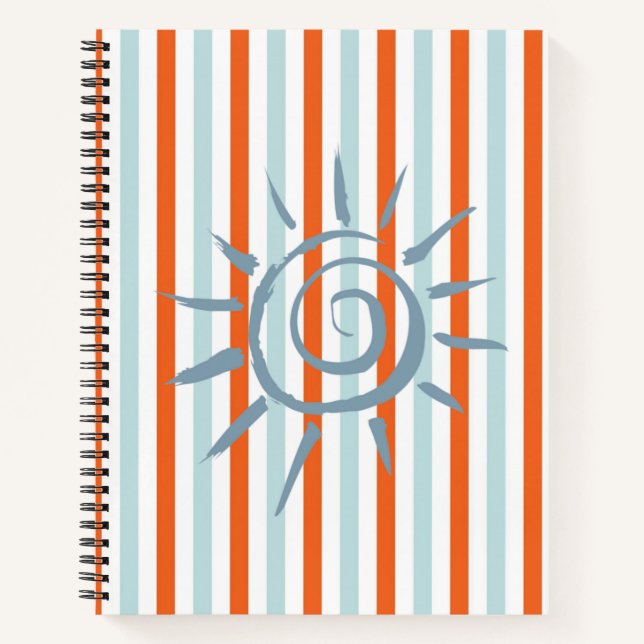 Spiral Notebook Orange Blue Stripes Star (Front)