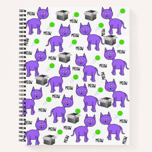 Spiral Notebook Purple Cats Kittens Meow (Front)