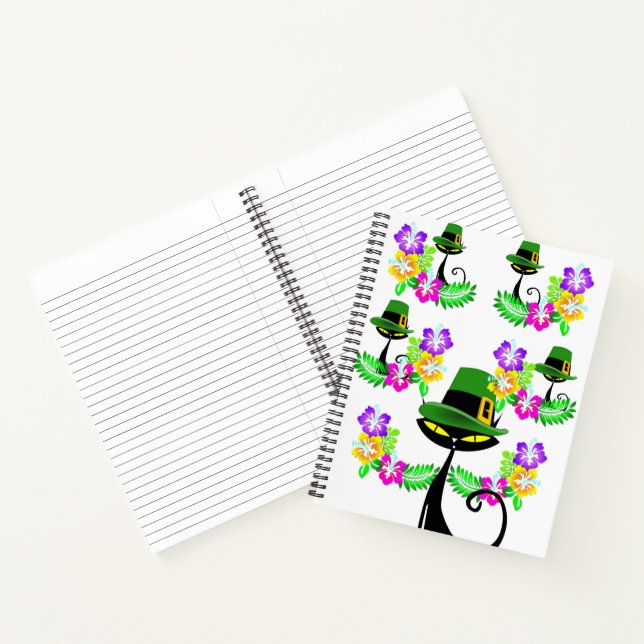 Spiral Notebook St. Patrick's Day Cat Floral (Inside)