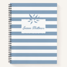Spiral Notebook Striped Minimalist Blue & White