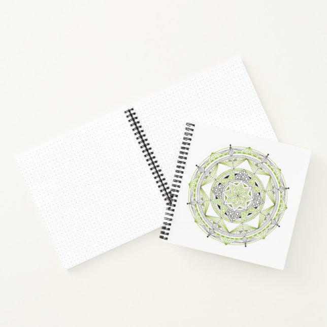 Spiral Notebook w/ Green Mandala Design (Inside)